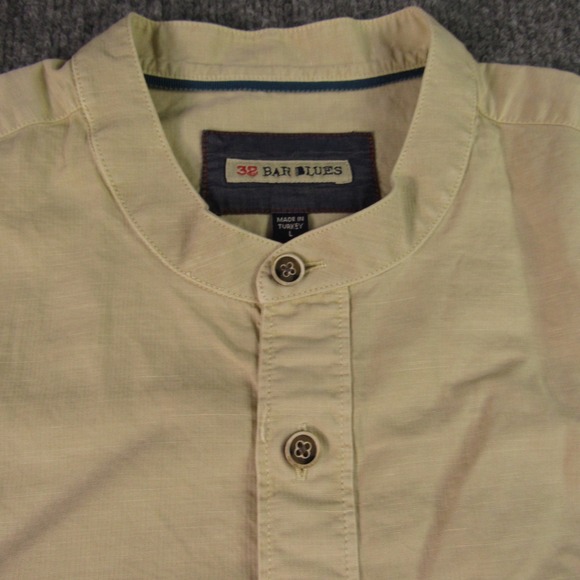 32 Bar Blues Other - 32 Bar Blues Shirt Mens L Tan Cotton Linen Blend Band Collar Short Sleeve Summer
